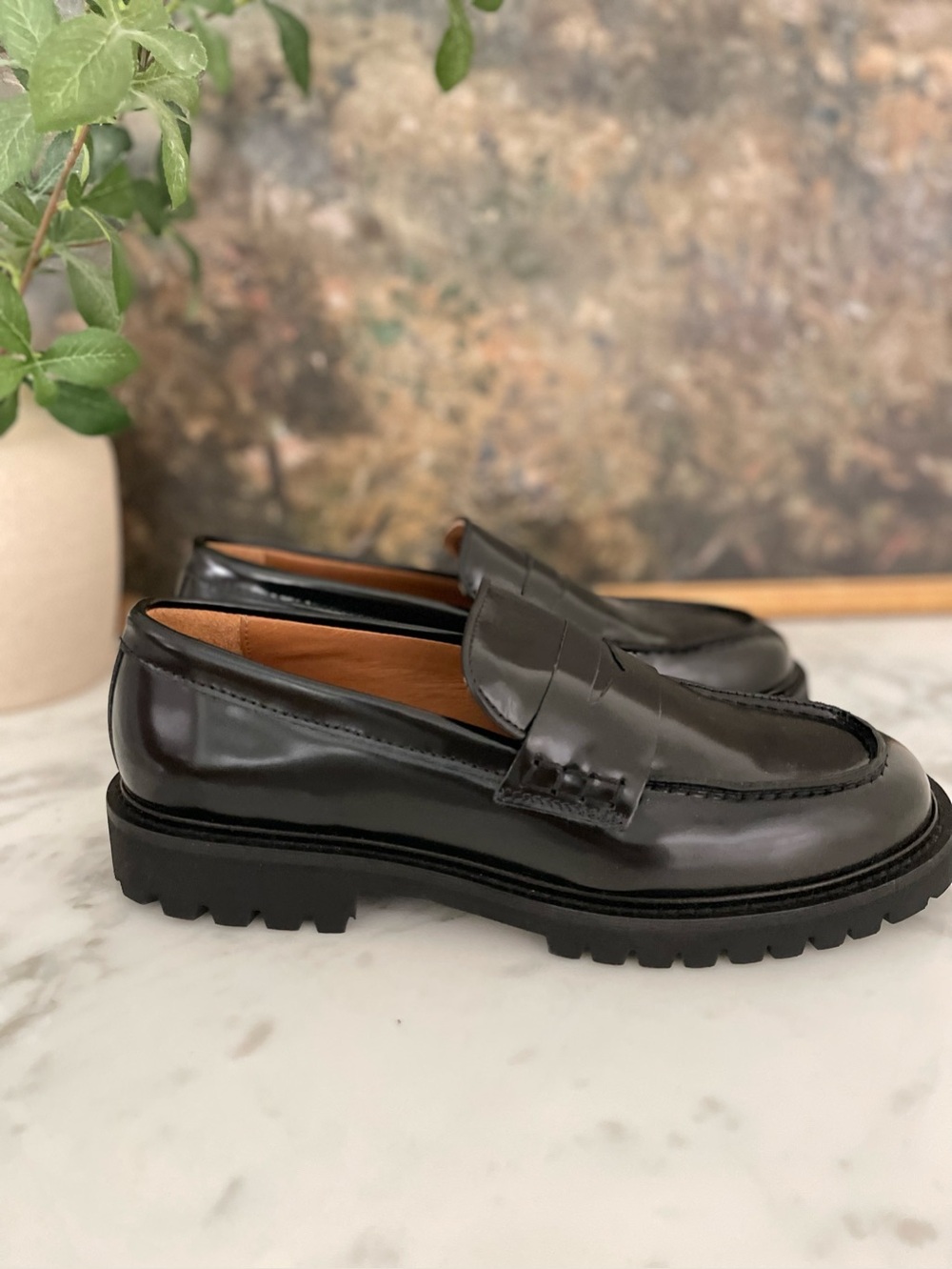 Thursday Boot Co The Penny Loafer Black Patent Leather Lug Sole Chunky